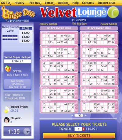 BingoDay.com Velvet Lounge Bingo Room